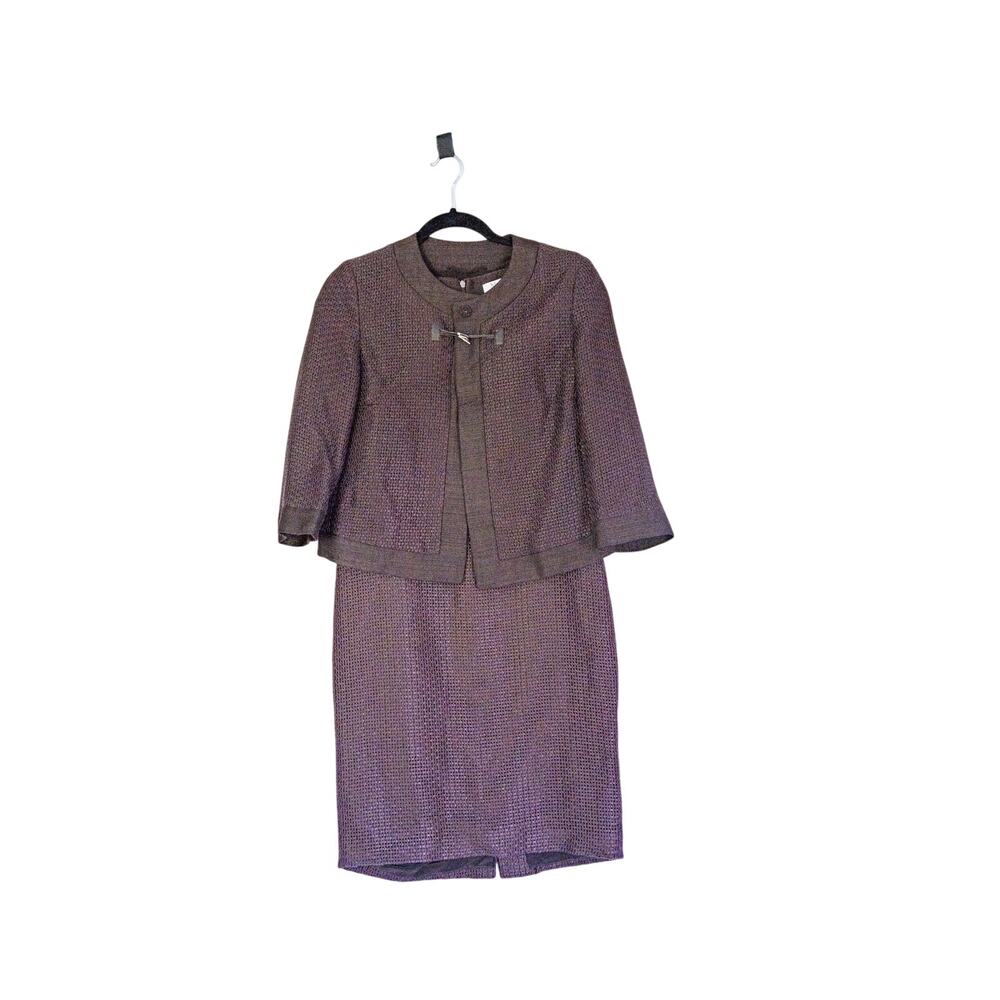 MaxMara Suit (Cropped Collarless Jacket & Sheath Dress) Brown Plum Tweed Sz US 6